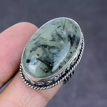 Prehnite Gemstone Handmade 925 Sterling Silver Gift Jewelry Ring Size 7 o7Q82