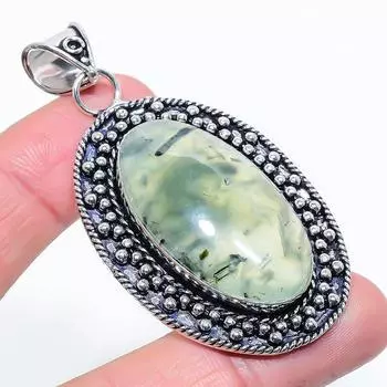 Prehnite Gemstone Handmade 925 Sterling Silver Jewelry Pendant 2.64 r9Q95