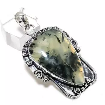 Prehnite Gemstone Handmade 925 Sterling Silver Jewelry Pendant 2.17 q9m34