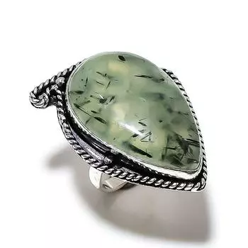 Prehnite Gemstone Handmade 925 Sterling Silver Jewelry Ring Size 6.5 g7P79