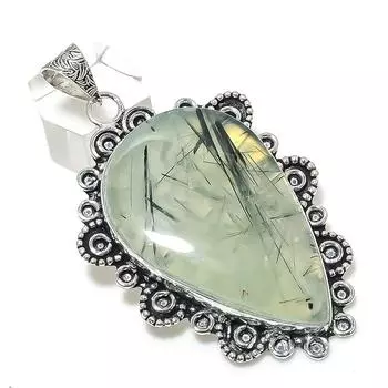 Prehnite Gemstone Handmade 925 Sterling Silver Jewelry Pendant 2.84 M2B52