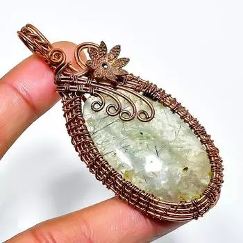 Prehnite Gemstone Handmade Copper Wire Wrap Jewelry Pendant 2.76 2.76 зелёный