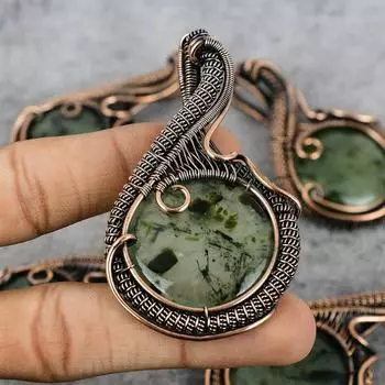 Prehnite Gemstone Pendant Copper Wire Wrapped Pendant Prehnite Pendant Copper Jewelry Handmade Pendant For Men Prehnite Jewelry Gift For Her зелёный