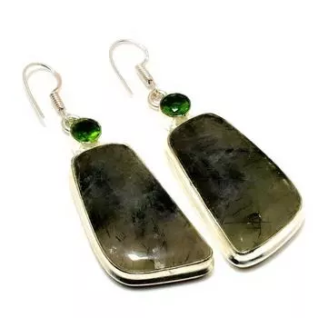 Серьги ручной работы с драгоценным камнем пренит перидот, посеребренные 925 пробы, 2,46 дюйма