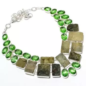 Prehnite,Peridot Handmade 925 Sterling Silver Gift Jewelry Necklace 18 n2a43