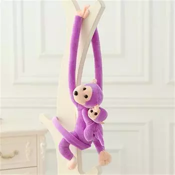 Прекрасная 70-сантиметровая обезьянка-малыш на спине у мамы, с длинными руками и хвостом, мягкая плюшевая игрушка LS фиолетовый