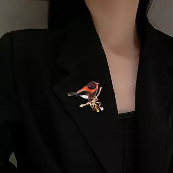 Прекрасная эмалированная брошь с птицами для мужчин и женщин, блестящие стразы, булавка в виде ветки, животное, пальто, платье, значок с лацканами, ювелирное изделие, подарок зелёный