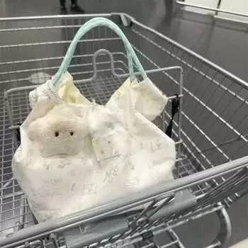 Прекрасная цветочная маленькая белая сумка-тоут с кроликом, женская сумка-тоут на одно плечо, сумка-тоут для книг