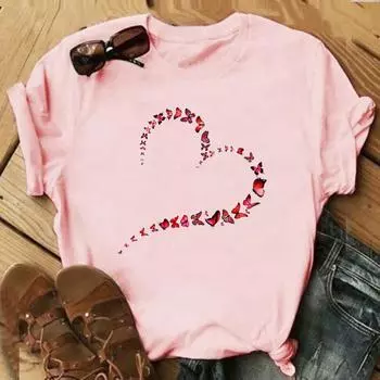 Прекрасная футболка, модная футболка, одежда, повседневная женская футболка в стиле бабочки 90-х годов с коротким рукавом и принтом, женская футболка с графикой S