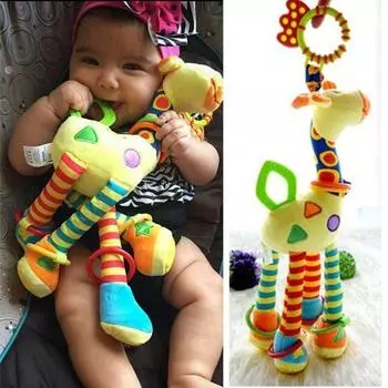 Прекрасная игрушка-жираф, плюшевая игрушка для развития ребенка, жирафа, животных, колокольчики, погремушки, игрушка с ручкой