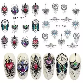 Прекрасная люстра-бабочка с лепестками ногтей, наклейка для переноса воды, наклейка для маникюра