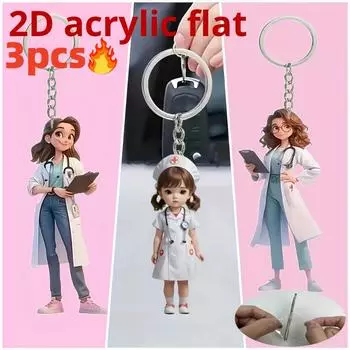 Прекрасная медсестра, 3 шт., 2D плоский акрил, украшение, подходит для брелока, рюкзака, медсестры, Рождества, Хэллоуина