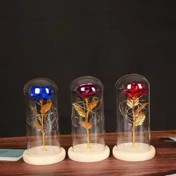 Прекрасная роза в стеклянном исполнении Низкий купол Романтический простой Энергопотребление Реалистичные детали Стеклянная роза красный