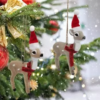 Прекрасная рождественская шляпа, очаровательная кукла-животное, кулон, дерево, висящий олень, украшение для дома хаки