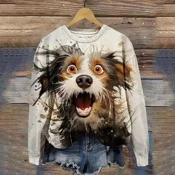 Прекрасная толстовка с капюшоном для собак, женская мода, толстовки с круглым вырезом, женские толстовки, пальто с изображением животных, одежда для девочек, толстовка с длинным рукавом и круглым вырезом, женская осень 2010 года S