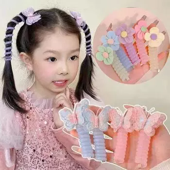 Прекрасная вышитая бабочка с цветами, эластичная спиральная веревка для волос, веревка для головы, хвост, кольцо для волос, резинка для волос, головной убор для детей A жёлтый