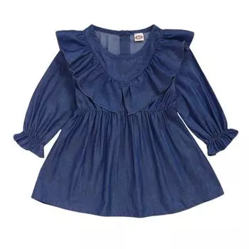 Прекрасное платье для новорожденных девочек, повседневное вельветовое платье трапециевидной формы с длинными рукавами и круглым вырезом, осеннее детское милое платье 92 синий