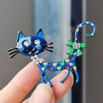 Прекрасные броши с изображением кота, 2 цвета, эмаль, домашнее животное, вечерние повседневные броши, булавки для женщин и мужчин, подарки синий
