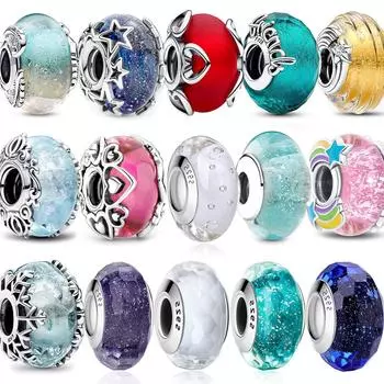 Прекрасные бусины из стерлингового серебра S925 с розовым цветком из муранского стекла, подвески, подходят для браслета, ожерелье, граненые муранские женские украшения «сделай сам»