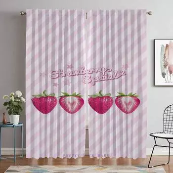 Прекрасные клубничные плотные шторы из 2 предметов, современные шторы для гостиной, тюль для спальни, занавеска для перегородки W50xH70cmx2pcs-CL