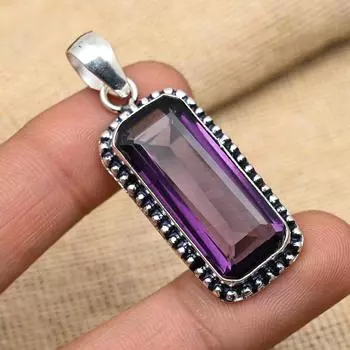 Прекрасный аметист драгоценный камень ручной работы из стерлингового серебра 925 пробы ювелирный кулон для свадебного подарка 1.77 Inches фиолетовый