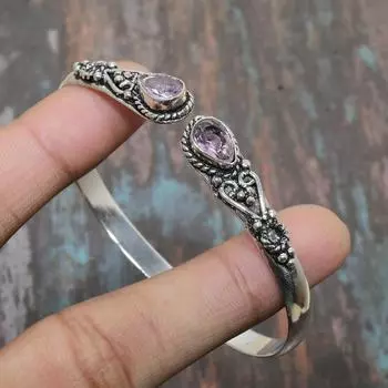 Прекрасный аметист, драгоценный камень, ювелирные изделия ручной работы, браслет из стерлингового серебра 925 пробы, регулируемый Adjustable фиолетовый
