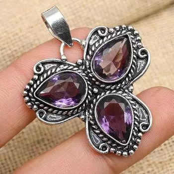 Прекрасный аметистовый драгоценный камень ручной работы из стерлингового серебра 925 пробы для нее