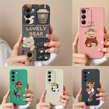 Прекрасный бампер Bear для Vivo Y200e V30 SE Y100 (ИДН) Чехол для телефона V40 Lite V30e T3, жидкий, мягкий, силиконовый, защита линз, симпатичные чехлы для Vivo Shell Vivo Y100 (IDN) 5G