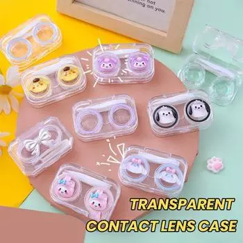 Прекрасный бантик, мультяшный держатель для контактных линз, прозрачная пластиковая коробка, питьевой контакт для путешествий синий