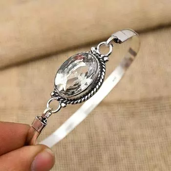 Прекрасный белый топаз, драгоценный камень ручной работы, стерлинговое серебро 925 пробы, свадебные украшения, манжеты на День Благодарения