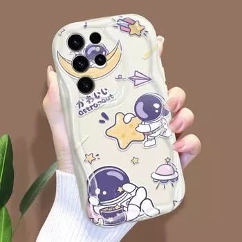 Прекрасный чехол для телефона с изображением астронавта для iPhone 15, 14, 13, 12, 11, Samsung Galaxy A52, Xiaomi Redmi 14, 13C, кремовый текстурированный корпус, мягкий чехол с волнистыми краями iPhone 8 Plus/7 Plus белый