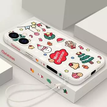 Прекрасный чехол из ТПУ с рисунком рождественской елки и снеговика для iPhone 16 Pro Max 15 Pro 14 13 12 11, мягкий ремешок с изображением лося, тонкий противоударный чехол для телефона iPhone 16 чёрный