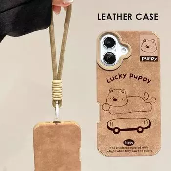 Прекрасный чехол с принтом Happy Puppy из кожи + ремешок на запястье, защитный чехол из мягкого силикона для iPhone iPhone X золотой