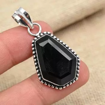 Прекрасный черный оникс, драгоценный камень, твердое серебро 925 пробы, подвеска ручной работы, ювелирные изделия 1.77 Inches чёрный