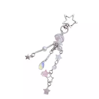 Прекрасный девчачий акриловый шарм-подвеска для телефона в виде звезды с цветочным узором и бусинами, универсальное украшение для сумки и держатель для ключей B