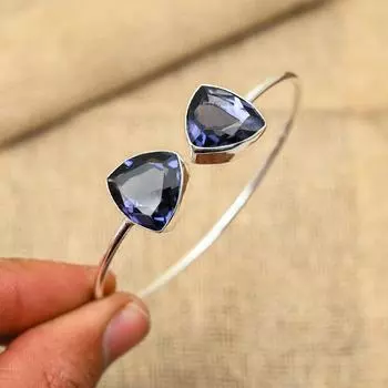 Прекрасный драгоценный камень иолит ручной работы из стерлингового серебра 925 пробы ювелирный кулон для свадебного подарка Adjustable зелёный