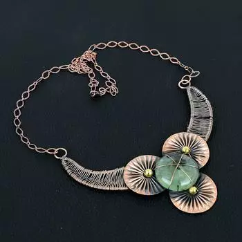 Прекрасный драгоценный камень пренит ручной работы из чистой медной проволоки, ювелирное ожерелье для памятного подарка 18 Inches зелёный