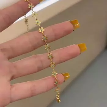 Прекрасный голубой эмалевый цветочный браслет, цветочные браслеты, ювелирные изделия, элегантный позолоченный браслет для женщин, цепочка из нержавеющей стали ручной работы