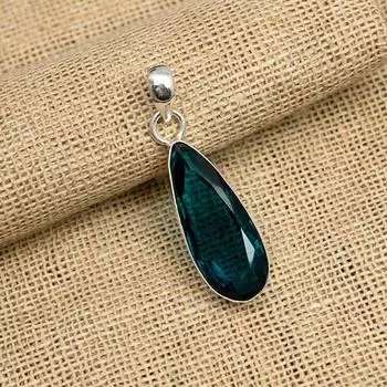 Прекрасный индиколитовый драгоценный камень ручной работы из стерлингового серебра 925 пробы, ювелирный кулон для женщин 1.75 Inches синий