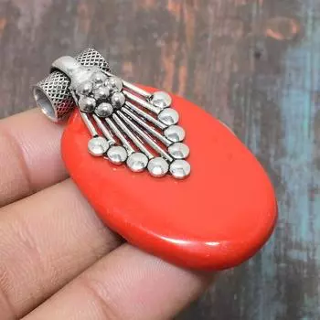 Прекрасный итальянский красный коралловый драгоценный камень ручной работы из стерлингового серебра 925 пробы 1.65 Inches красный