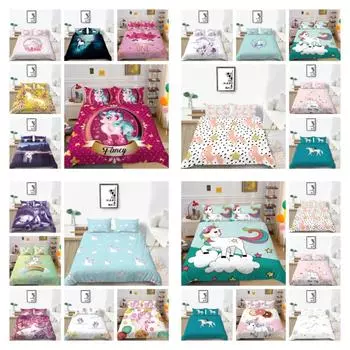 Прекрасный комплект пододеяльников, постельное белье, костюм Uncorn, домашний текстиль, постельное белье с 3D принтом, двойной размер, пододеяльник, костюм UK Single 135x200cm