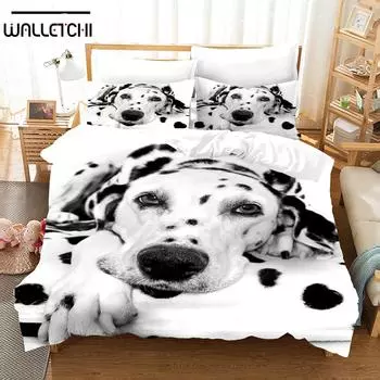 Прекрасный комплект постельного белья с изображением собаки-далматинца, 3D, роскошные наборы пододеяльников, постельное белье, размер Queen King Single, черный, белый, животное, домашнее животное EU single(135x200cm)