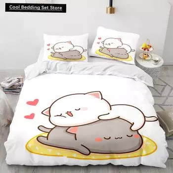Прекрасный комплект постельного белья с изображением персикового кота, комплекты постельного белья с рисунком, двуспальные, двуспальные, двуспальные, двуспальные, односпальные, полноразмерные, комплект постельного белья для детей и девочек, белое постельн
