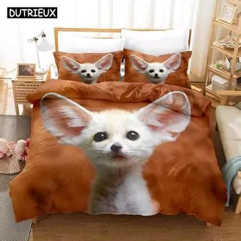 Прекрасный комплект постельного белья с изображением лисы фенека, постельное белье с изображением животных, пододеяльник, наборы для домашнего декора, односпальные, двуспальные, размера «king-size», модный подарок Kawaii EU single(135x200cm)