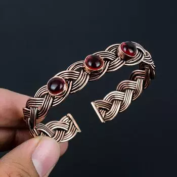 Прекрасный красный гранат драгоценный камень ручной работы из чистой медной проволоки браслет ювелирных изделий для нее Adjustable красный