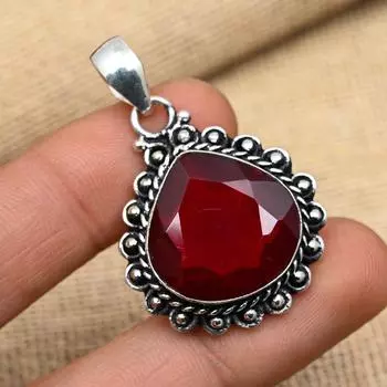 Прекрасный красный гранат драгоценный камень ручной работы из стерлингового серебра 925 пробы ювелирный кулон для женщин 1.65 Inches красный