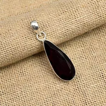 Прекрасный красный гранат с драгоценным камнем ручной работы из стерлингового серебра 925 пробы для нее 1.75 Inches красный