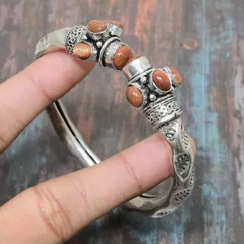 Прекрасный красный солнечный камень, драгоценный камень, твердый браслет из стерлингового серебра 925 пробы, регулируемый браслет-манжета ручной работы Adjustable красный