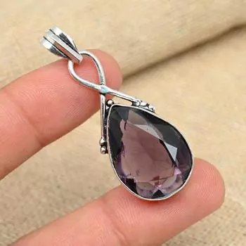 Прекрасный кулон ручной работы из стерлингового серебра 925 пробы с аметистом для мамы 1.96 Inches фиолетовый