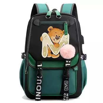 Прекрасный маленький медвежонок 26 английских букв Студенческая школьная сумка Рюкзак Открытый девочка-подросток Мультфильм Сумка для ноутбука Дорожный рюкзак